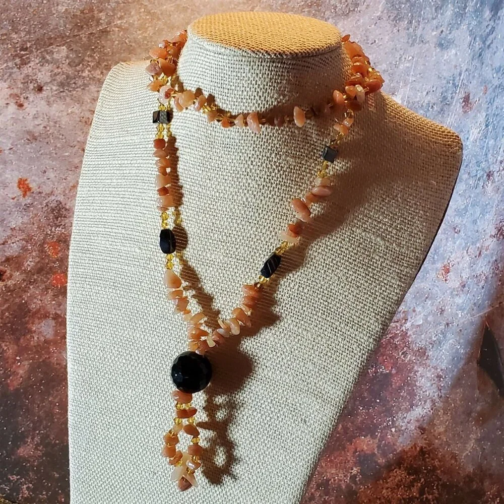 Handcrafted Hematite Red Aventurine Agate Gemstone Beads Pendant Necklace